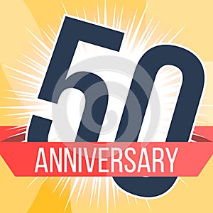 Fifty years anniversary banner. 50th anniversary logo. Vector illustration.