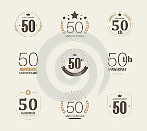 Fifty years anniversary celebration logotype. 50th anniversary logo set. photo