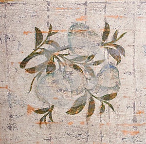 Fig branch with fruit - ancient fresco on the wall of Revan Kiosk in famous Topkapi Palace in Istanbul, Turkey