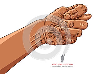 Fig fico hand sign, African ethnicity, detailed vector illustration.
