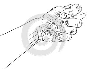 Fig fico hand sign, detailed black and white lines vector illustration, hand drawn.