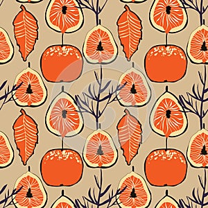 Fig fruits and apple pattern