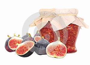 Fig fruits and fig jam isolated