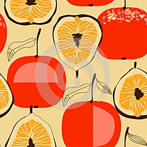 Fig fruits and red apple seamless pattern