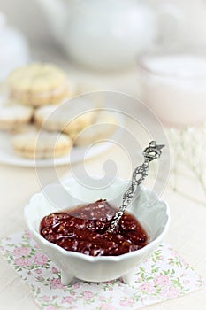 Fig jam in white vintage bowl