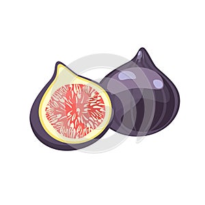 Fig, purple whole fruit and half.