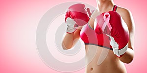 Fight Against Breast Cancer - Boxer Woman With Boxing Gloves