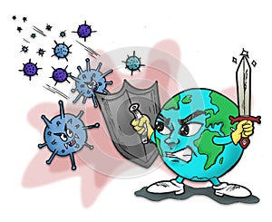 Fight against corona virus covid cartoon