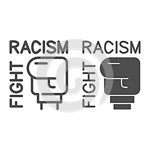 Fight against racism symbol line and solid icon, Black lives matter concept, Hand in boxing glove sign on white