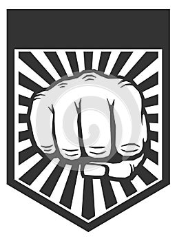 Fight black emblem. Vintage punch badge. Strength symbol