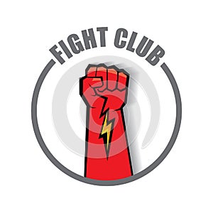 Fight club vector logo with red man fist isolated on white background. MMA Mixed martial arts design template