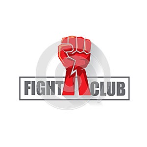 Fight club vector logo with red man fist isolated on white background. MMA Mixed martial arts design template