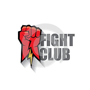 Fight club vector logo with red man fist isolated on white background. MMA Mixed martial arts design template