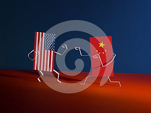 Fight between paper flags of the USA and China