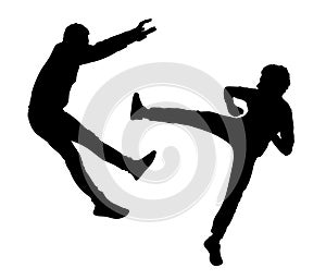 Fight silhouette, two men fight