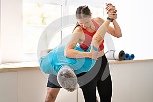 Fight Sparring Fitness Training In Gym. Female Power