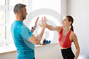 Fight Sparring Fitness Training In Gym. Female Power