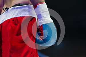 Before the fight start, hand of a boxer at the ring