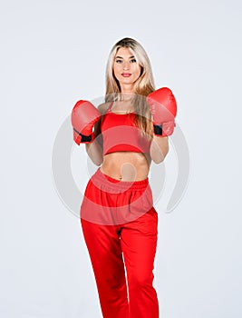 Fight for success. knockout and energy. Sport success. Boxer girl workout, healthy fitness. Sport and sportswear fashion