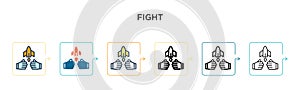 Fight vector icon in 6 different modern styles. Black, two colored fight icons designed in filled, outline, line and stroke style
