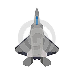 Fighter aircraft vector icon military plane top view. Supersonic assault jet war force transport. Cockpit cartoon bomber