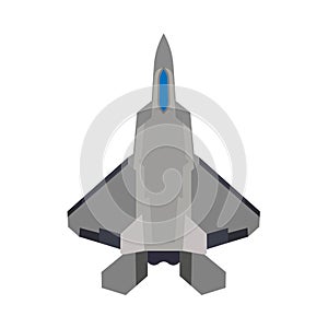 Fighter aircraft vector icon military plane top view. Supersonic assault jet war force transport. Cockpit cartoon bomber photo