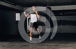 Fighter boxer training box in garage