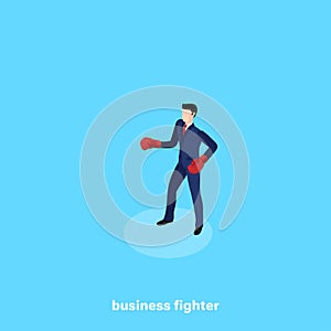Fighter in a business suit and boxing gloves