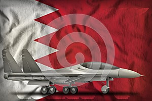 Fighter, interceptor on the Bahrain state flag background. 3d Illustration