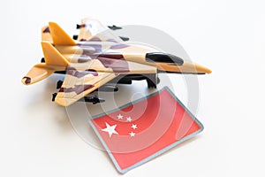 fighter, interceptor on the China flag background. 3d Illustration