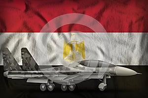 Fighter, interceptor with city camouflage on the Egypt state flag background. 3d Illustration