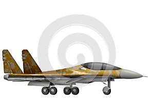 Fighter, interceptor with desert camouflage with fictional design - isolated object on white background. 3d illustration