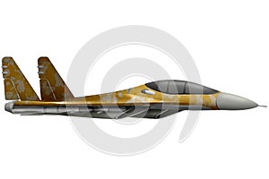 Fighter, interceptor flying with sand camouflage with fictional design - isolated object on white background. 3d illustration