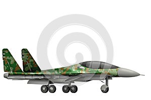 Fighter, interceptor with forest camouflage with fictional design - isolated object on white background. 3d illustration