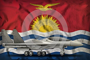 Fighter, interceptor on the Kiribati state flag background. 3d Illustration