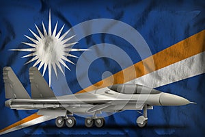 Fighter, interceptor on the Marshall Islands state flag background. 3d Illustration