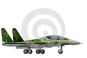 Fighter, interceptor with pixel forest camouflage with fictional design - isolated object on white background. 3d illustration