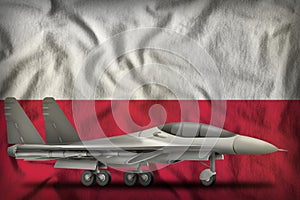 Fighter, interceptor on the Poland state flag background. 3d Illustration