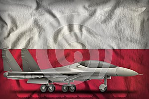 Fighter, interceptor on the Poland state flag background. 3d Illustration