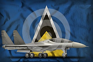 Fighter, interceptor on the Saint Lucia state flag background. 3d Illustration