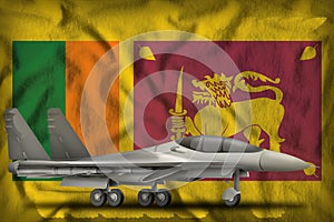 Fighter, interceptor on the Sri Lanka state flag background. 3d Illustration