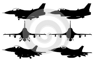 Fighter jet aircraft silhouette vector on white background