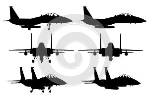 Fighter jet aircraft silhouette vector on white background