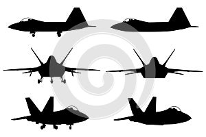 Fighter jet aircraft silhouette vector on white background