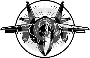 Fighter jet - black and white isolated icon - vector illustration photo