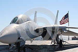 Fighter jet on a carrier deck