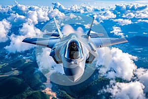 A fighter jet flying through the sky above the clouds