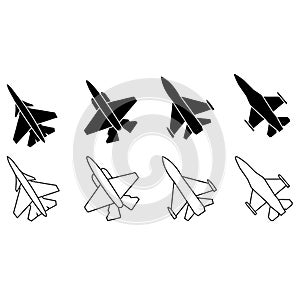 Fighter jet icon vector set. Air Force illustration sign collection. aviation symbol.