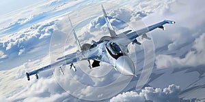 Fighter Jet Soaring Through Clouds. created by generative artificial intelligence