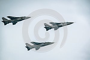 Fighter jets on blue sky background